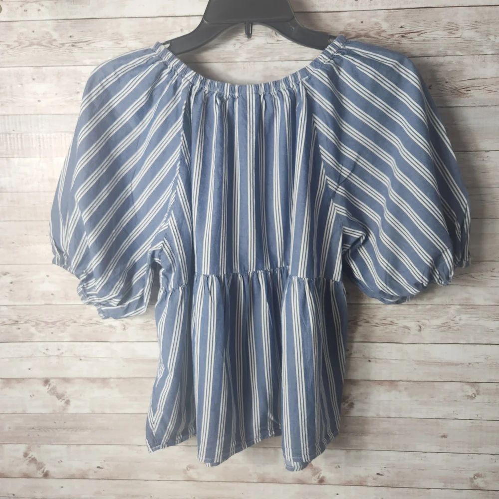 Blue Striped Off-Shoulder Women's Top - Picture 2 of 5